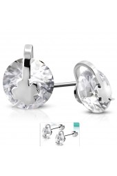 SALE - Plieniniai auskarai su cirkonio kristalu